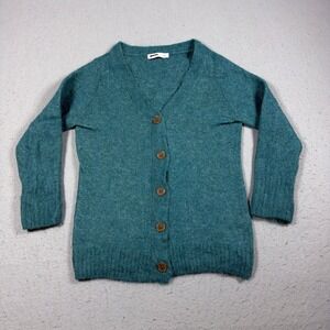 Pacas‎ Cardigan Women S Button Front Teal Alpaca Blend Cozy Soft Minimalist